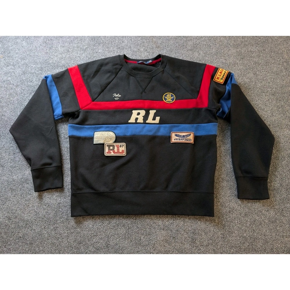 Polo Ralph Lauren Mens Large Sweatshirt Speed Racing RL 67 Patchwork Colorblock